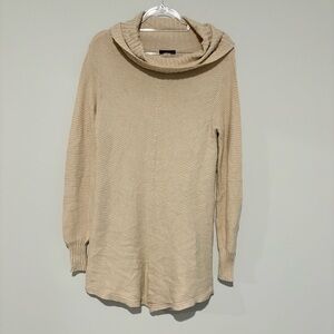 Renuar Ribbed cowl neck curved hem tunic sweater tan size medium